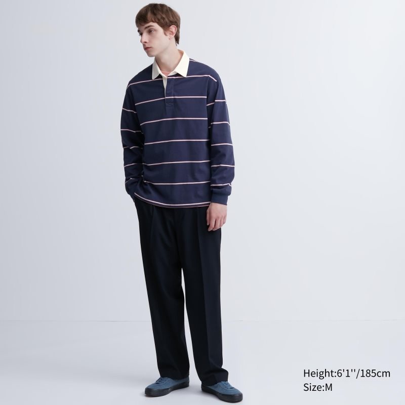 Men Uniqlo Rugger Long-sleeve Polo Shirts Navy | 772111