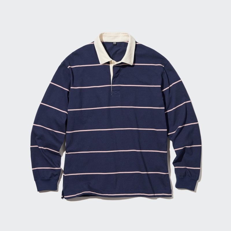 Men Uniqlo Rugger Long-sleeve Polo Shirts Navy | 772111