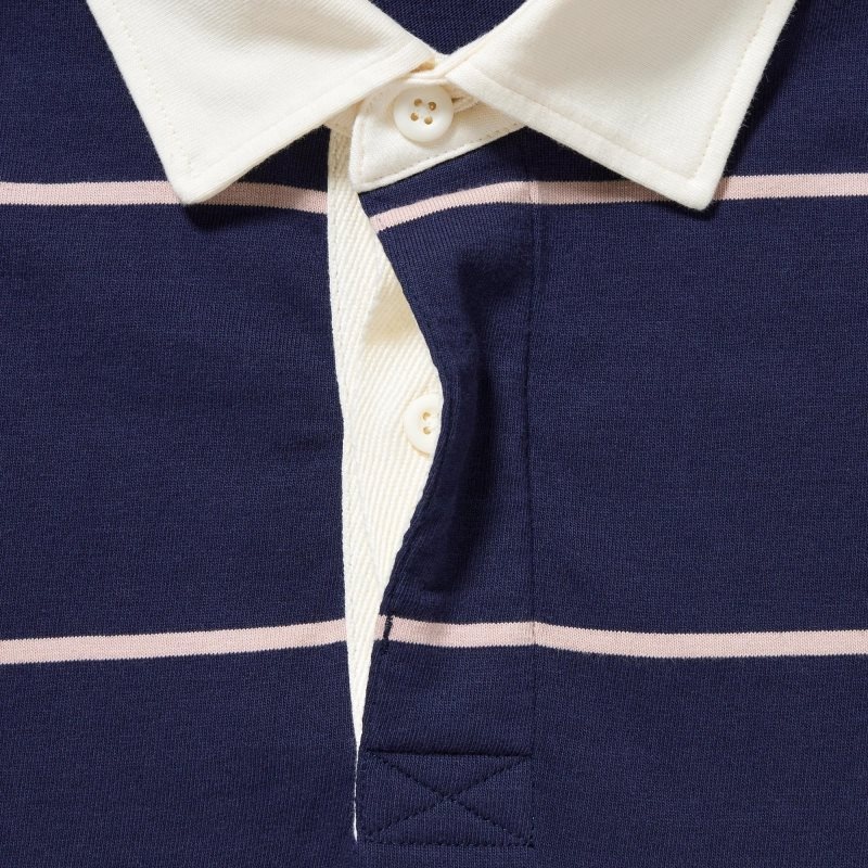 Men Uniqlo Rugger Long-sleeve Polo Shirts Navy | 772111
