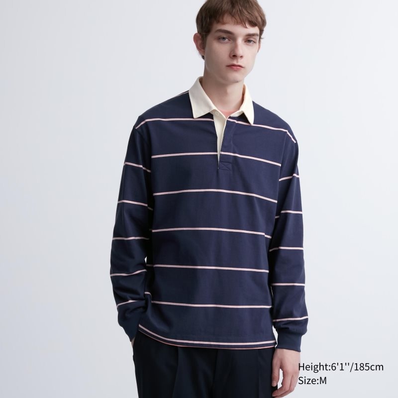 Men Uniqlo Rugger Long-sleeve Polo Shirts Navy | 772111