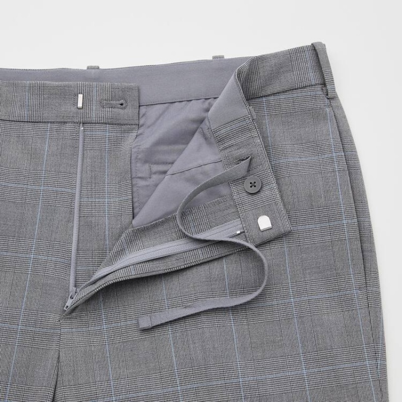 Men Uniqlo Smart Comfort Glen Checked Ankle Length Pants Grey | 8446851
