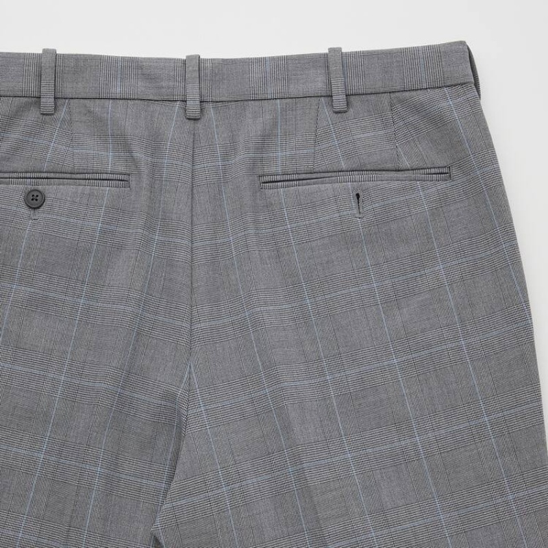 Men Uniqlo Smart Comfort Glen Checked Ankle Length Pants Grey | 8446851