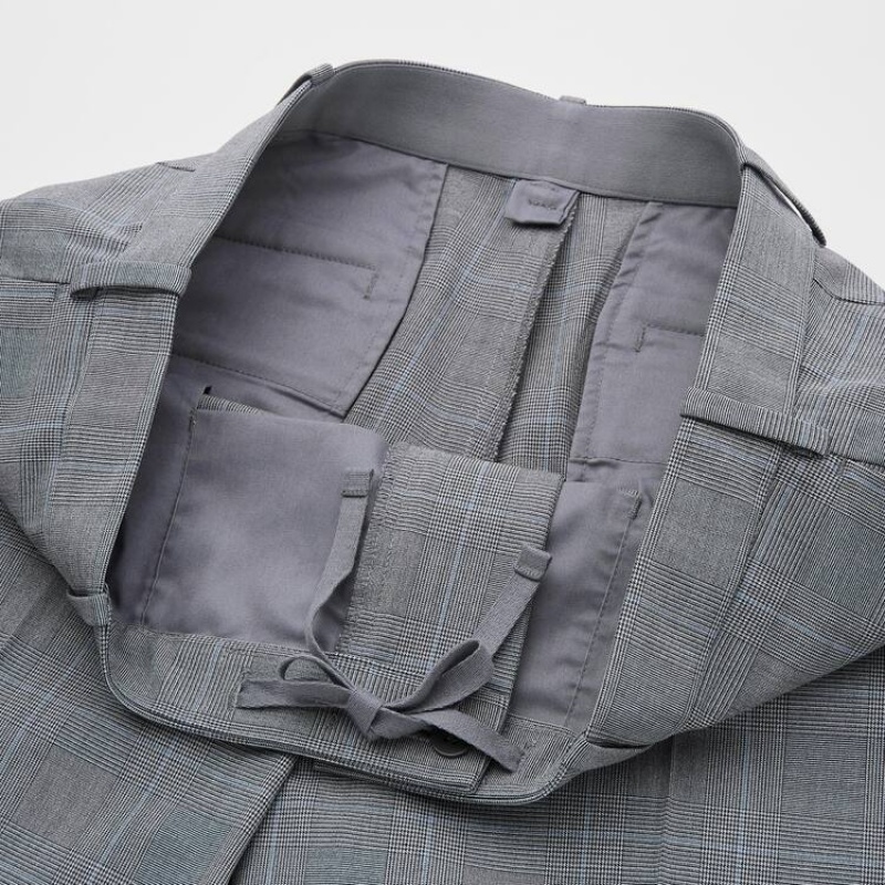 Men Uniqlo Smart Comfort Glen Checked Ankle Length Pants Grey | 8446851