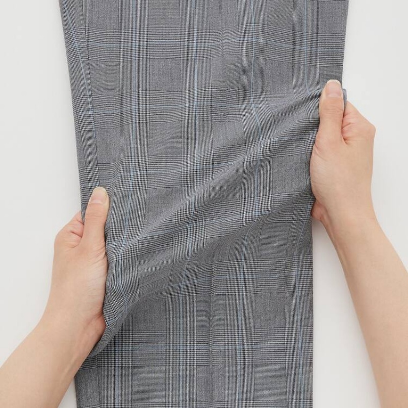 Men Uniqlo Smart Comfort Glen Checked Ankle Length Pants Grey | 8446851