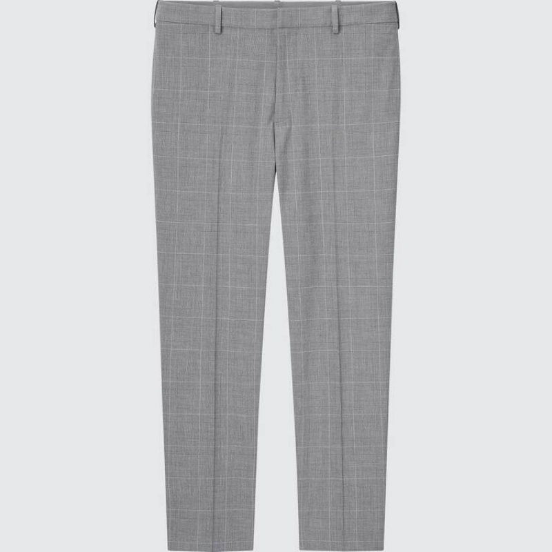 Men Uniqlo Smart Comfort Glen Checked Ankle Length Pants Grey | 8446851