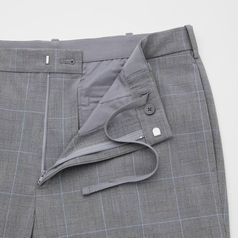 Men Uniqlo Smart Comfort Glen Checked Ankle Length Pants Grey | 236268