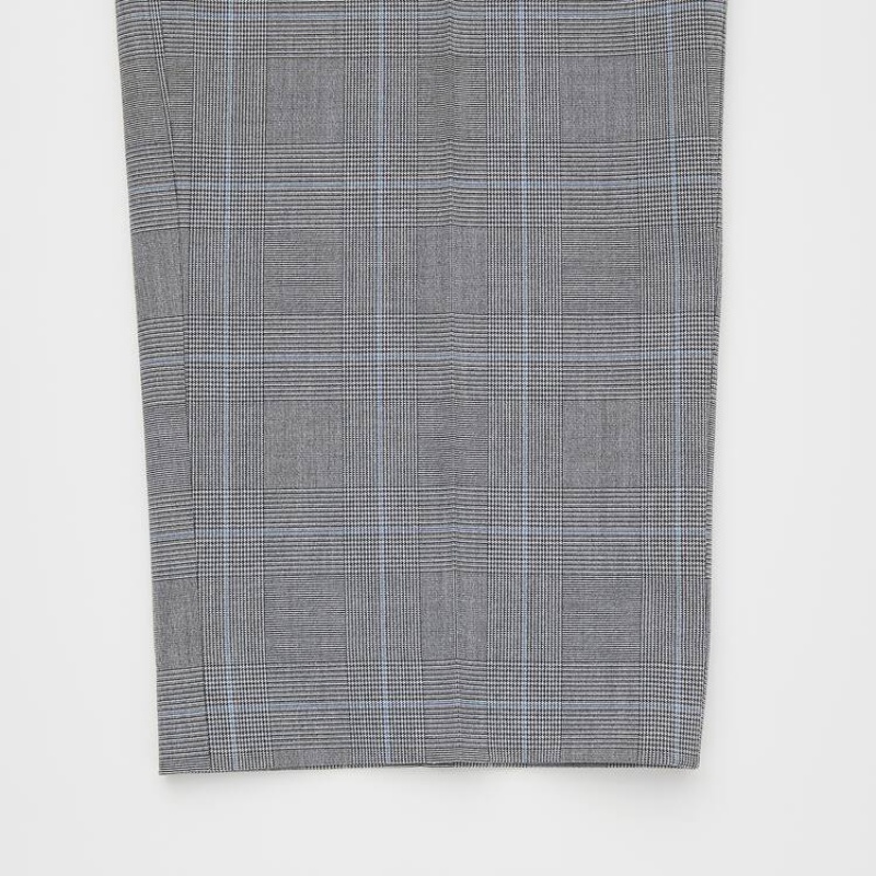 Men Uniqlo Smart Comfort Glen Checked Ankle Length Pants Grey | 236268