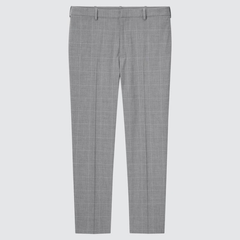 Men Uniqlo Smart Comfort Glen Checked Ankle Length Pants Grey | 236268