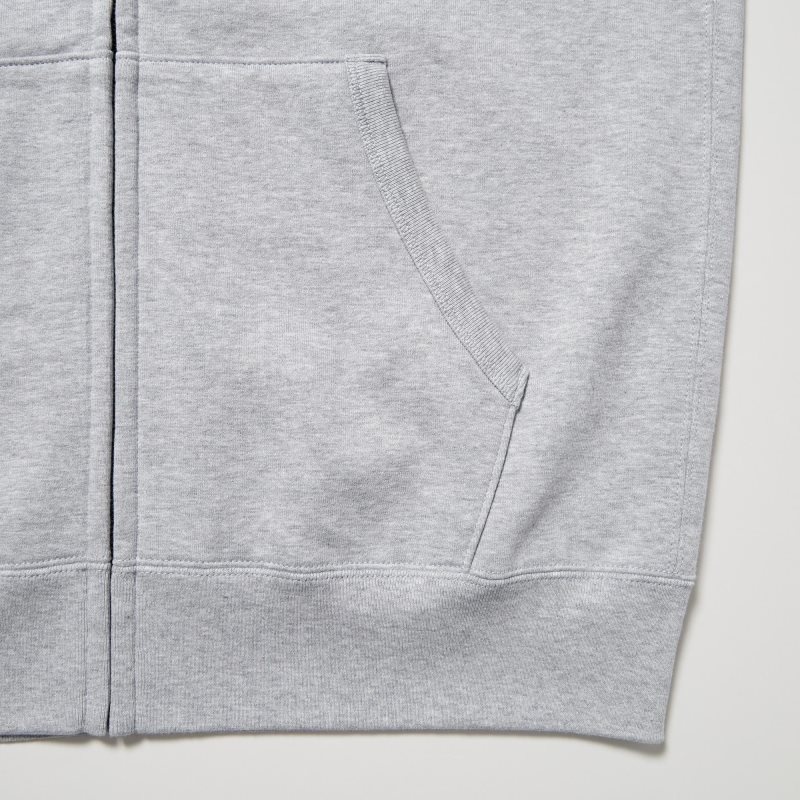 Men Uniqlo Sweat Full-zip Hoodie Grey | 3478310