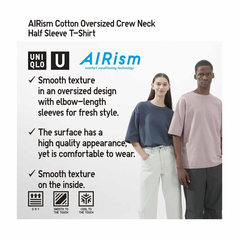 Men Uniqlo U AIRism Cotton Oversized Crew Neck Half-Sleeve T Shirts Pink | 6288670