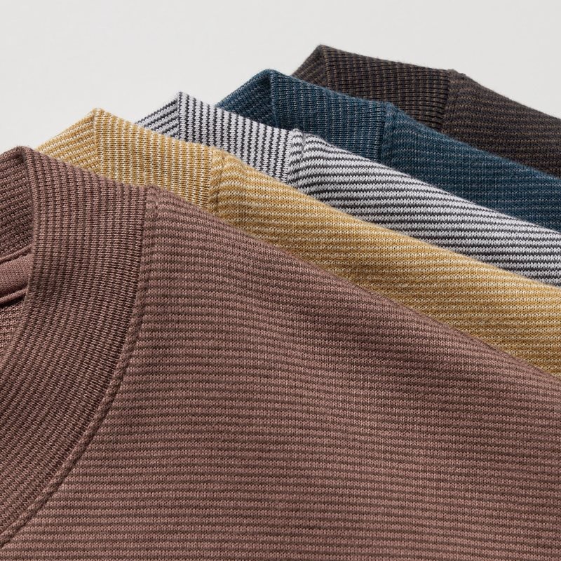 Men Uniqlo U Airism Cotton Striped Crew Neck Oversized T Shirts Black | 1082127