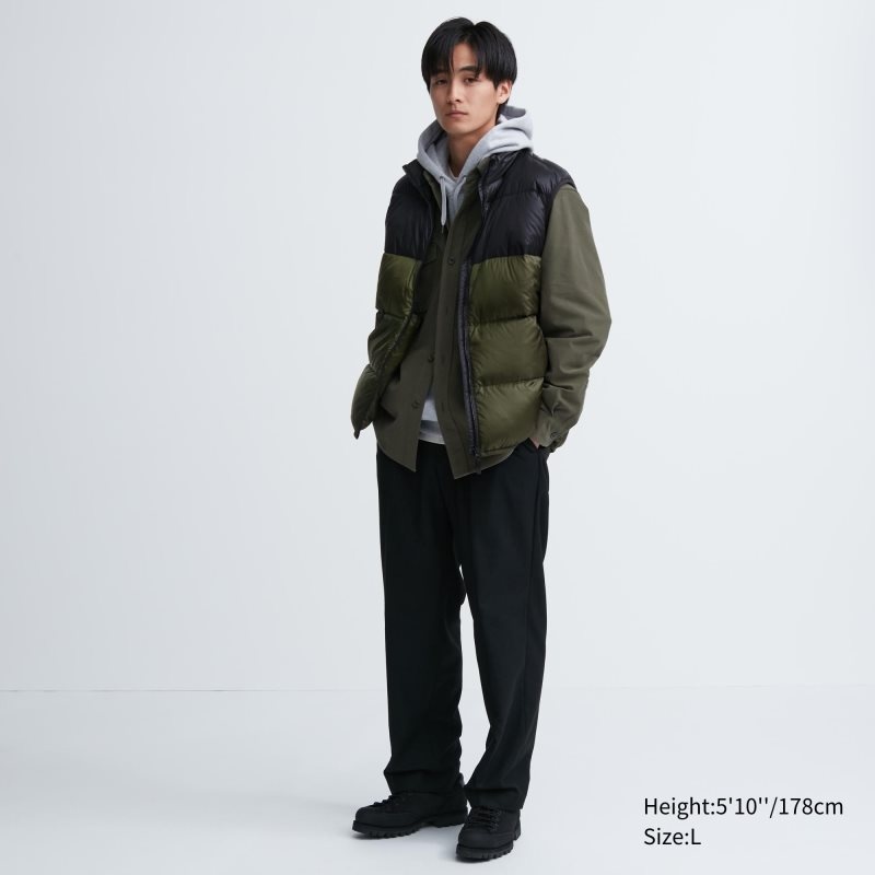 Men Uniqlo Ultra Light Down Color Block Vest Olive | 8632962