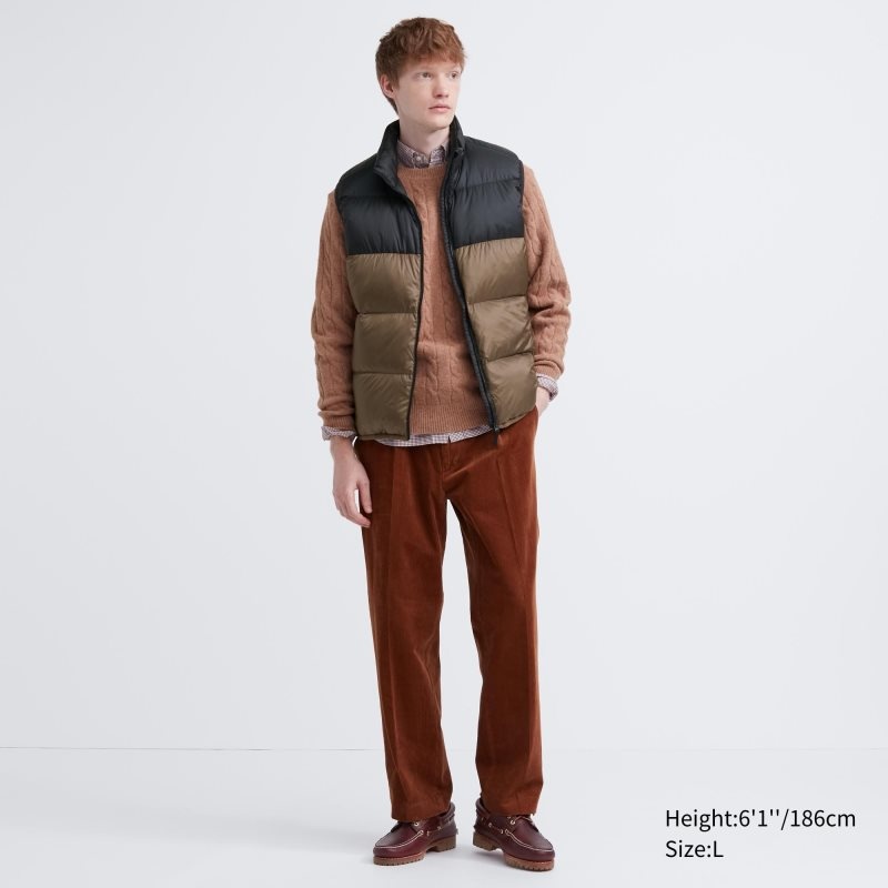 Men Uniqlo Ultra Light Down Color Block Vest Brown | 8035259