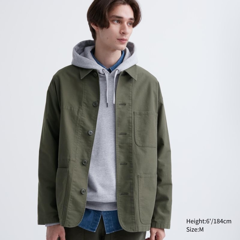 Men Uniqlo Utility Jackets Olive | 4986930