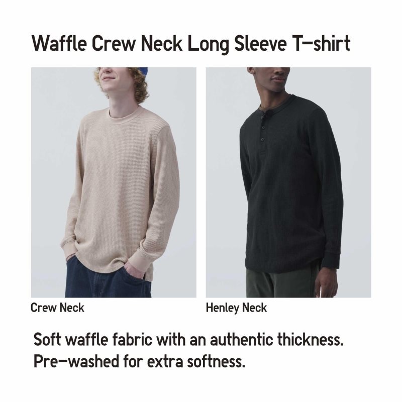 Men Uniqlo Waffle Crew Neck Long-Sleeve T Shirts White | 4878946