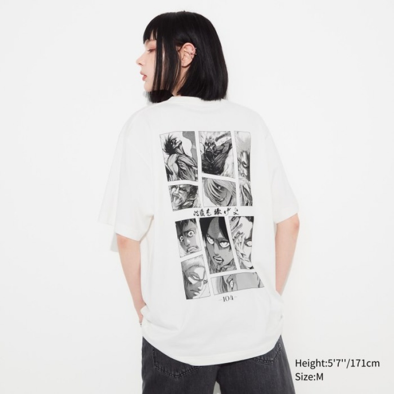 Women Uniqlo Attack on Titan UT Short Sleeve T Shirts White | 429439
