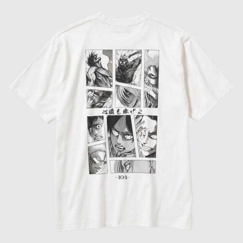 Women Uniqlo Attack on Titan UT Short Sleeve T Shirts White | 429439