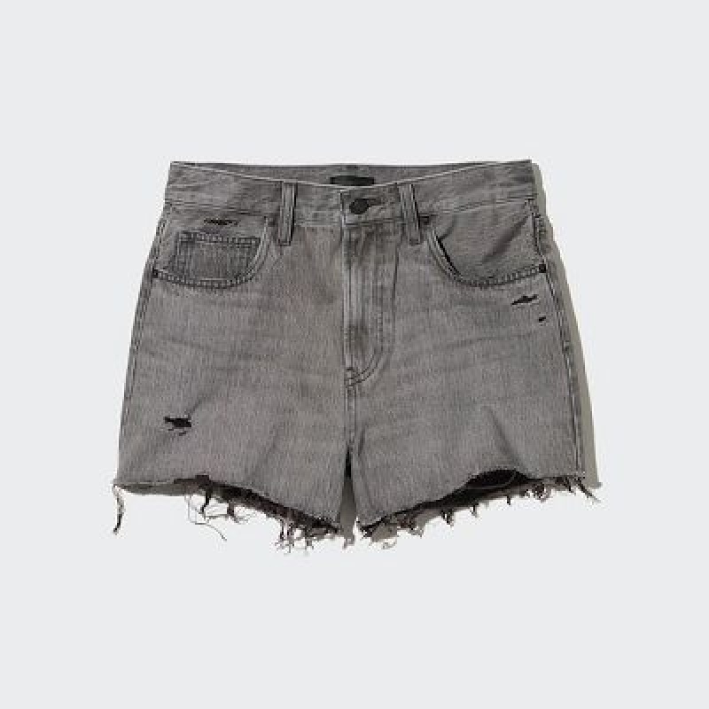 Women Uniqlo Boyfriend Denim Shorts Grey | 9236735