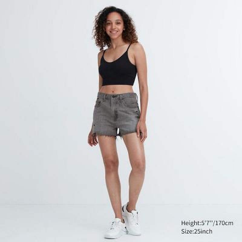 Women Uniqlo Boyfriend Denim Shorts Grey | 9236735