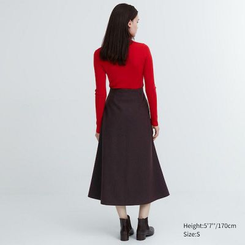 Women Uniqlo Brushed Jersey Flared Skirts Burgundy | 7731086