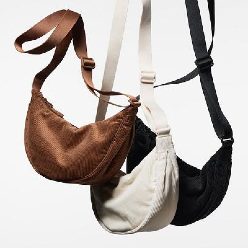 Women Uniqlo Corduroy Round Mini Crossbody Bags White | 9247301