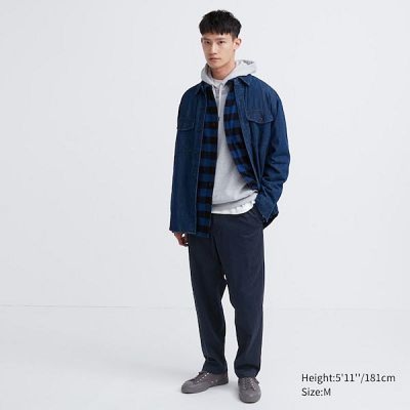 Women Uniqlo Cotton Relaxed Ankle Pants Navy | 5885475