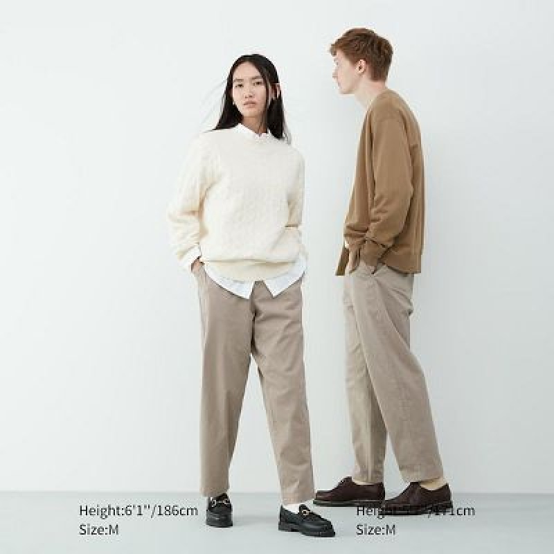 Women Uniqlo Cotton Relaxed Ankle Pants Beige | 7017836