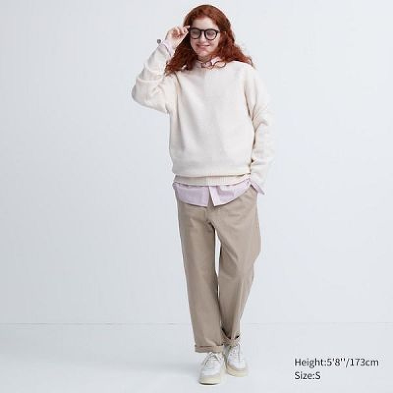 Women Uniqlo Cotton Relaxed Ankle Pants Beige | 7017836