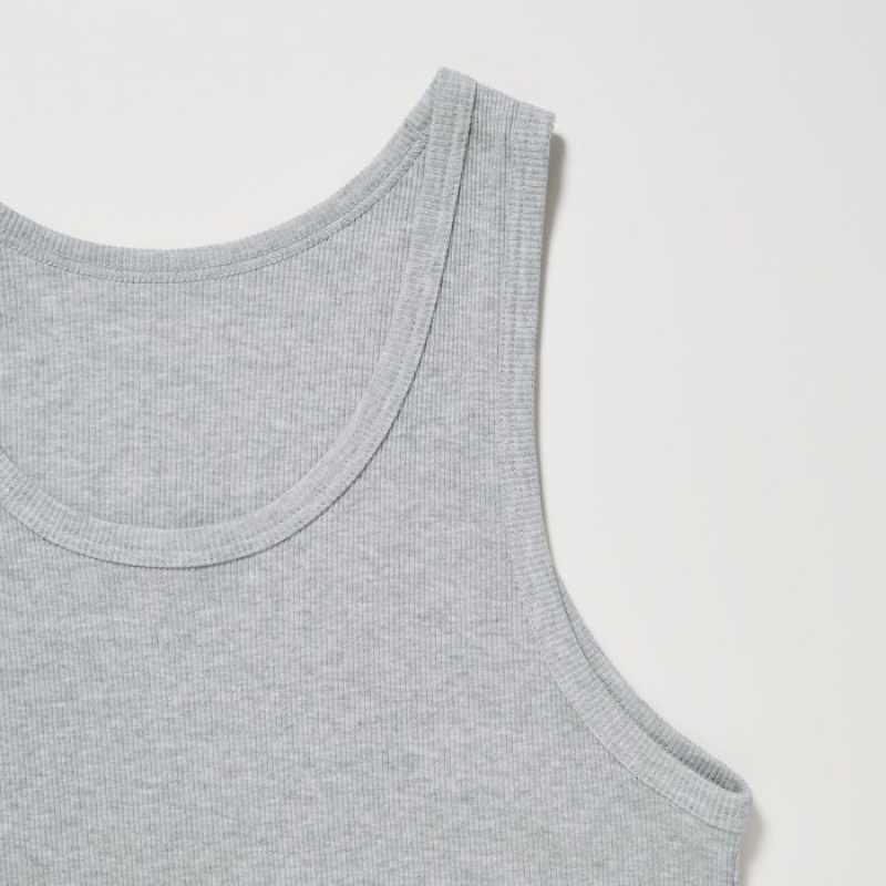 Women Uniqlo Dry Color Ribbed Tank Top Grey | 869481