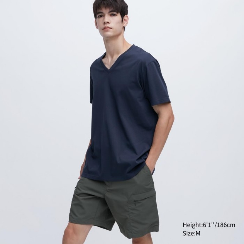 Women Uniqlo Dry Color V-Neck Short-Sleeve T Shirts Navy | 9223495