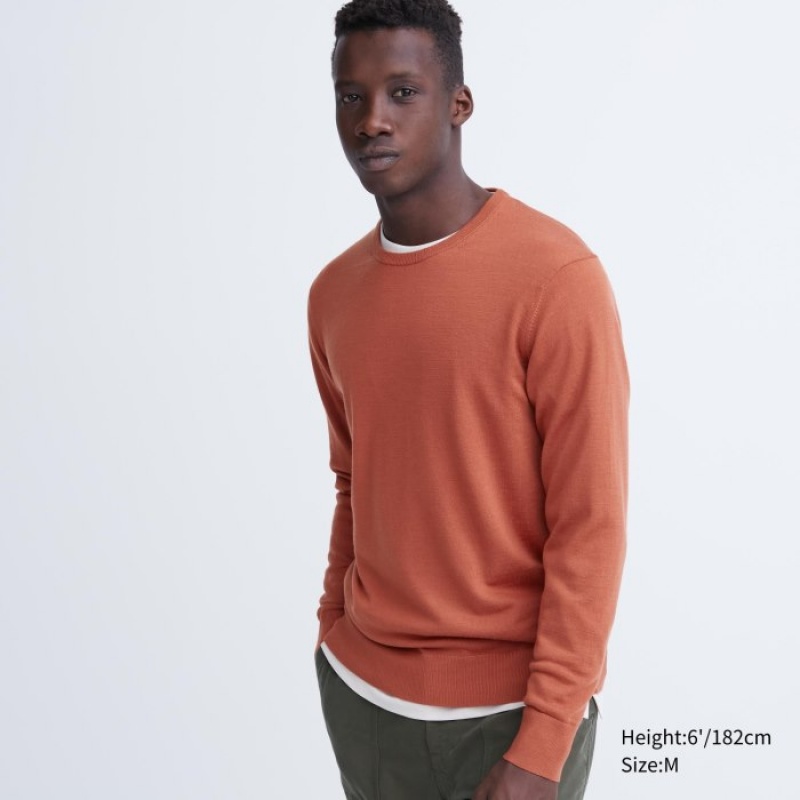 Women Uniqlo Extra Fine Merino Crew Neck Long-Sleeve Sweaters Orange | 3322958