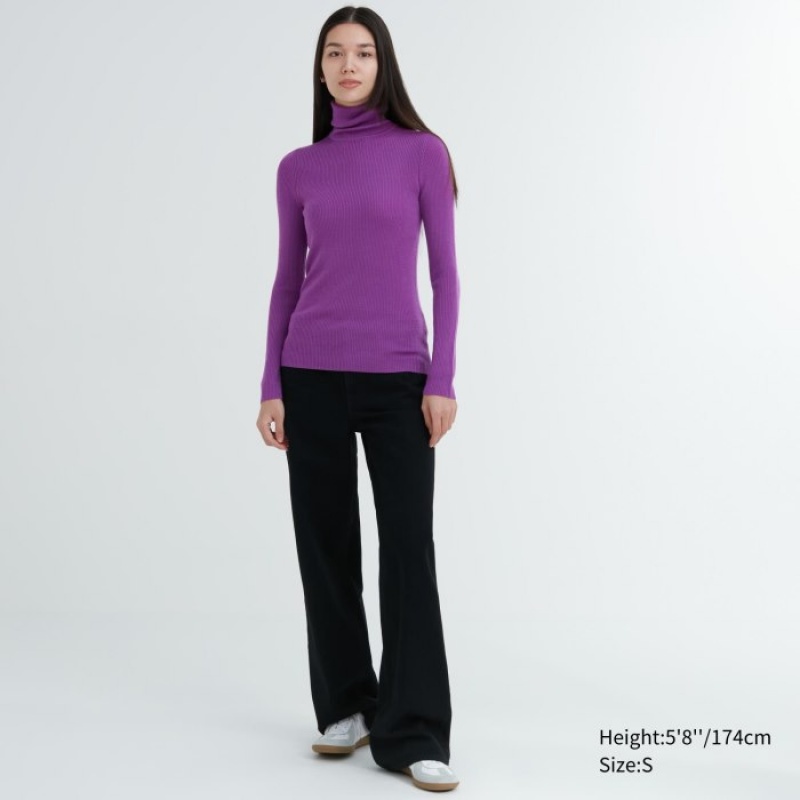 Women Uniqlo Extra Fine Merino Ribbed Turtleneck Long-Sleeve Sweaters Red | 9834648