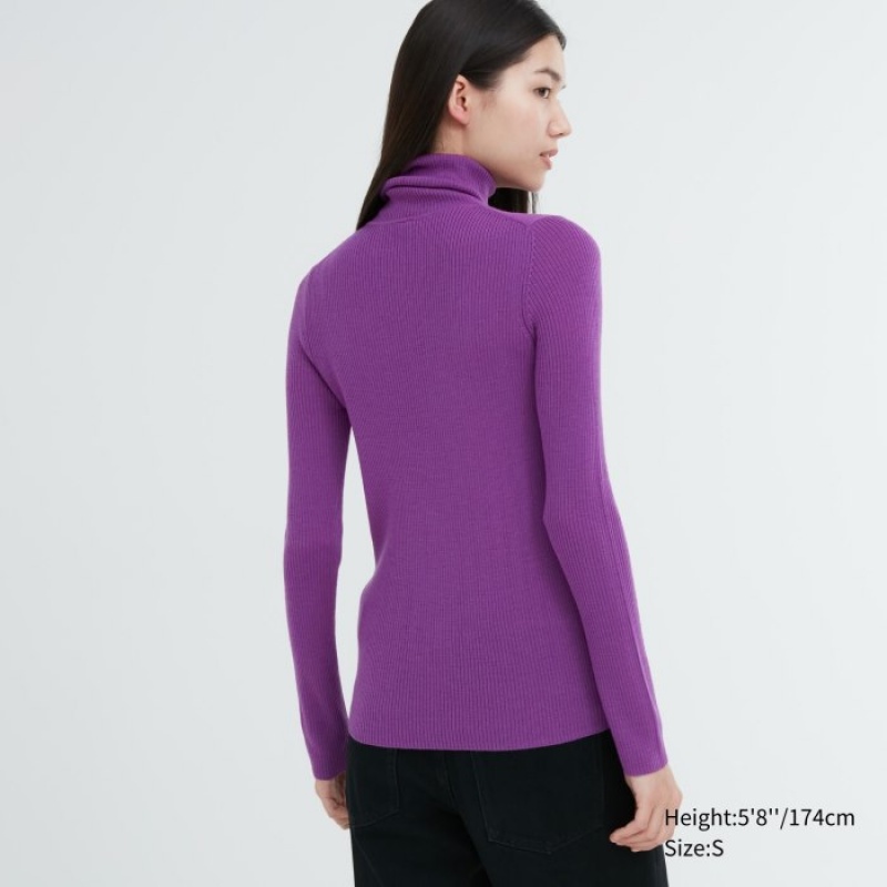 Women Uniqlo Extra Fine Merino Ribbed Turtleneck Long-Sleeve Sweaters Red | 9834648