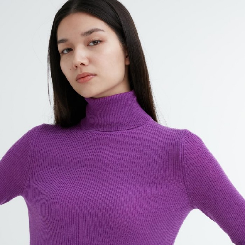 Women Uniqlo Extra Fine Merino Ribbed Turtleneck Long-Sleeve Sweaters Red | 9834648