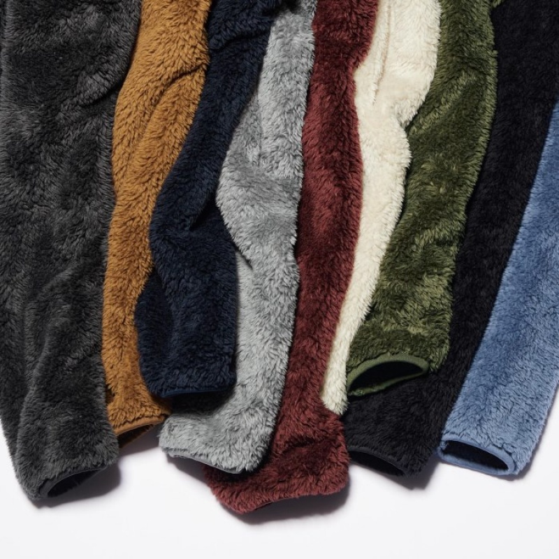 Women Uniqlo Fluffy Yarn Full-Zip Fleece Burgundy | 1391465