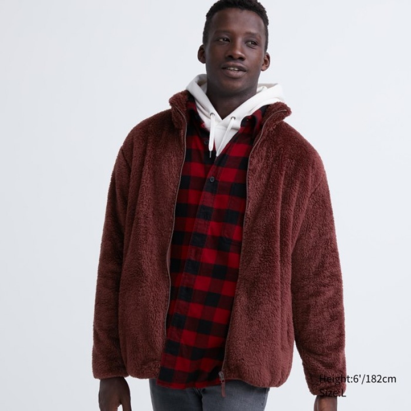 Women Uniqlo Fluffy Yarn Full-Zip Fleece Burgundy | 1391465