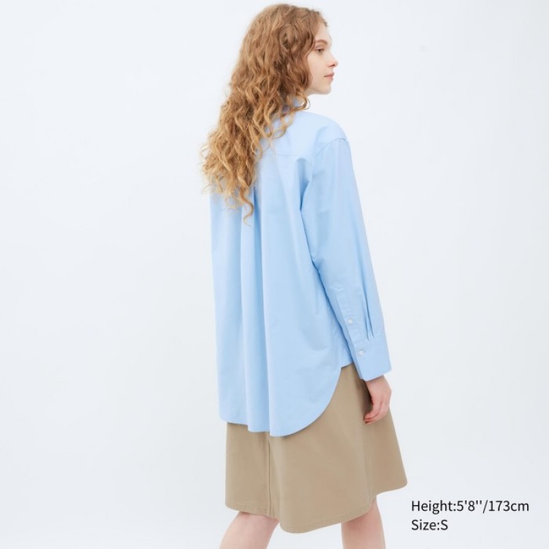 Women Uniqlo Oxford Long-Sleeve Long Shirts Pink | 7453480