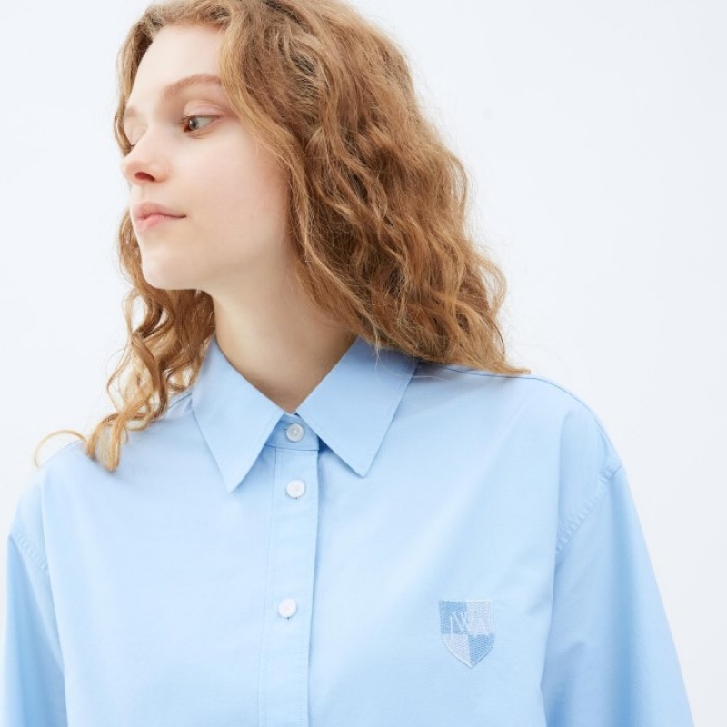 Women Uniqlo Oxford Long-Sleeve Long Shirts Pink | 7453480
