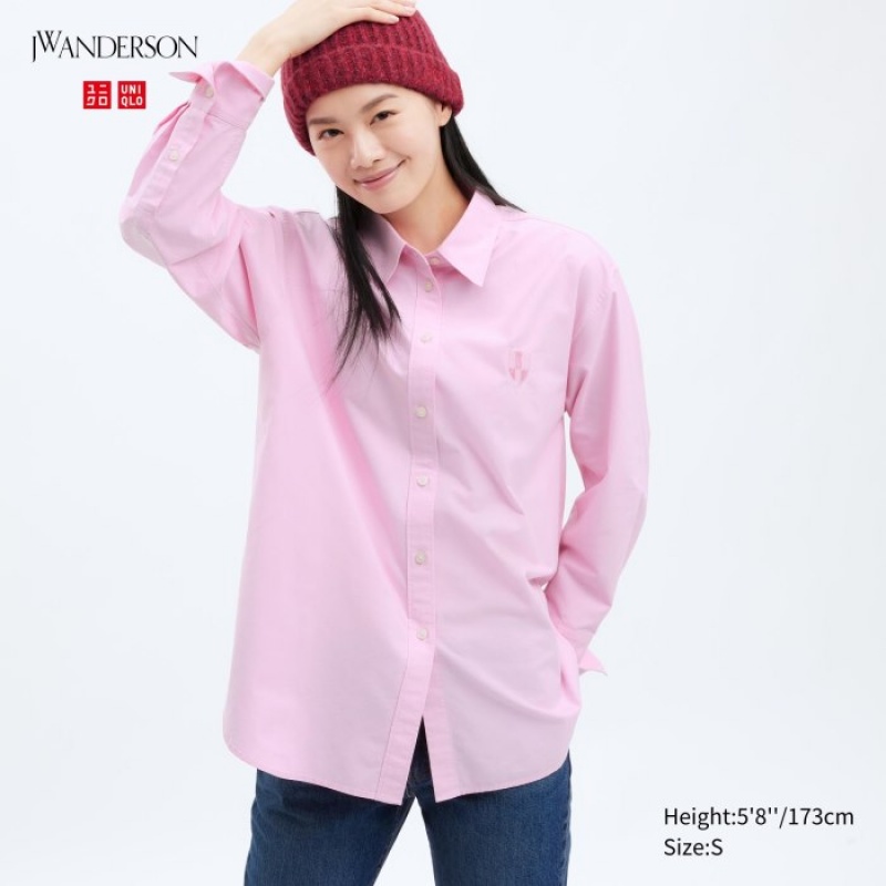 Women Uniqlo Oxford Long-Sleeve Long Shirts Pink | 7453480