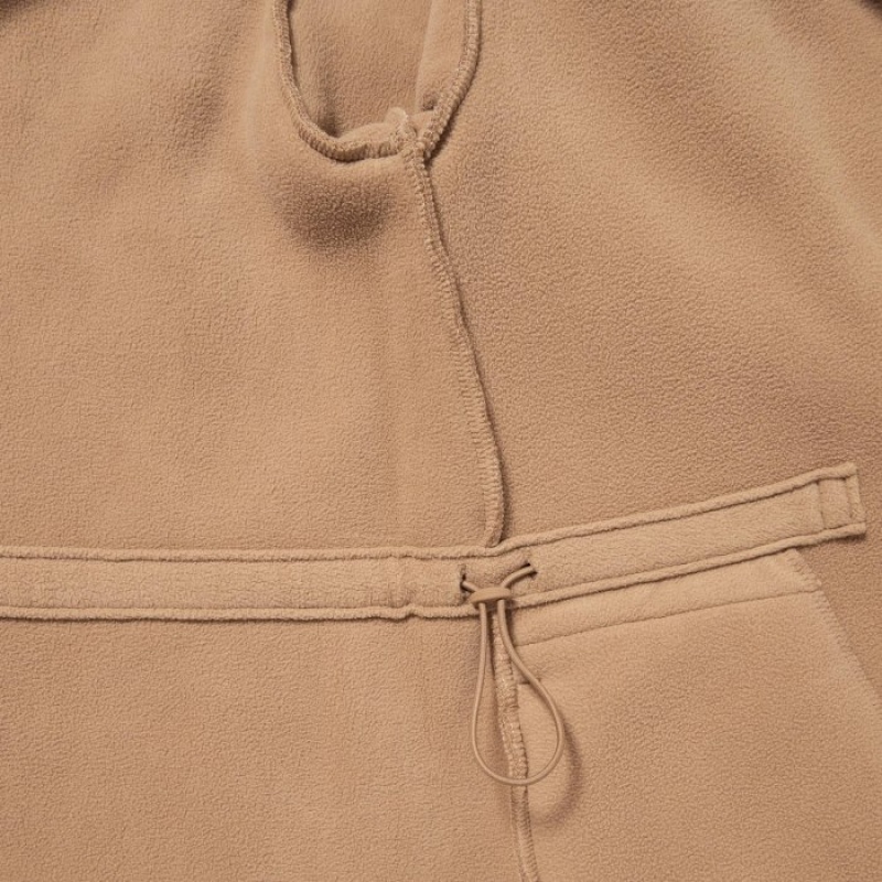 Women Uniqlo Pile Lined Fleece Stand Collar Coats Beige | 7390969