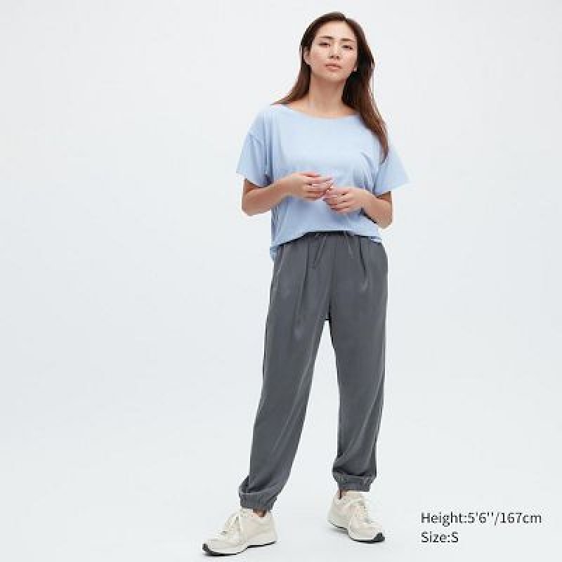 Women Uniqlo Satin Drape Joggers Grey | 7980687