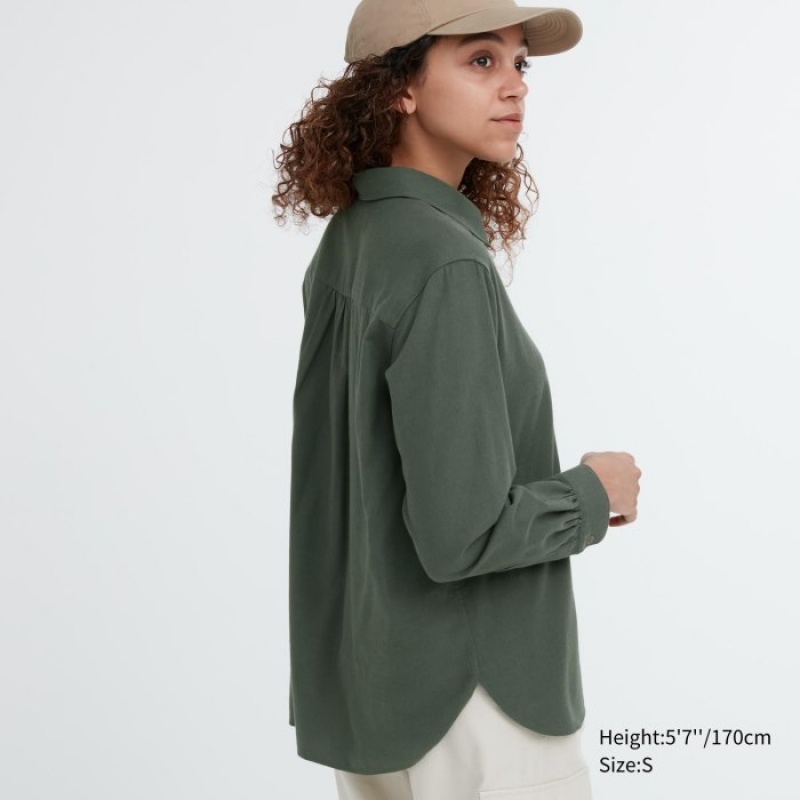 Women Uniqlo Soft Brushed Long-Sleeve Shirts Green | 8399848