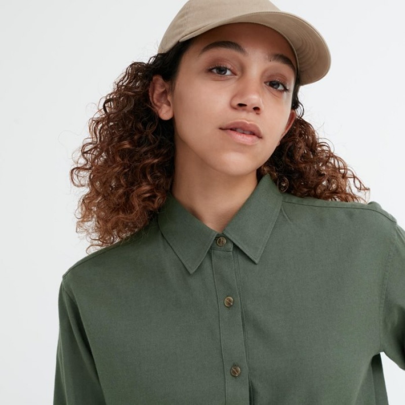 Women Uniqlo Soft Brushed Long-Sleeve Shirts Green | 8399848
