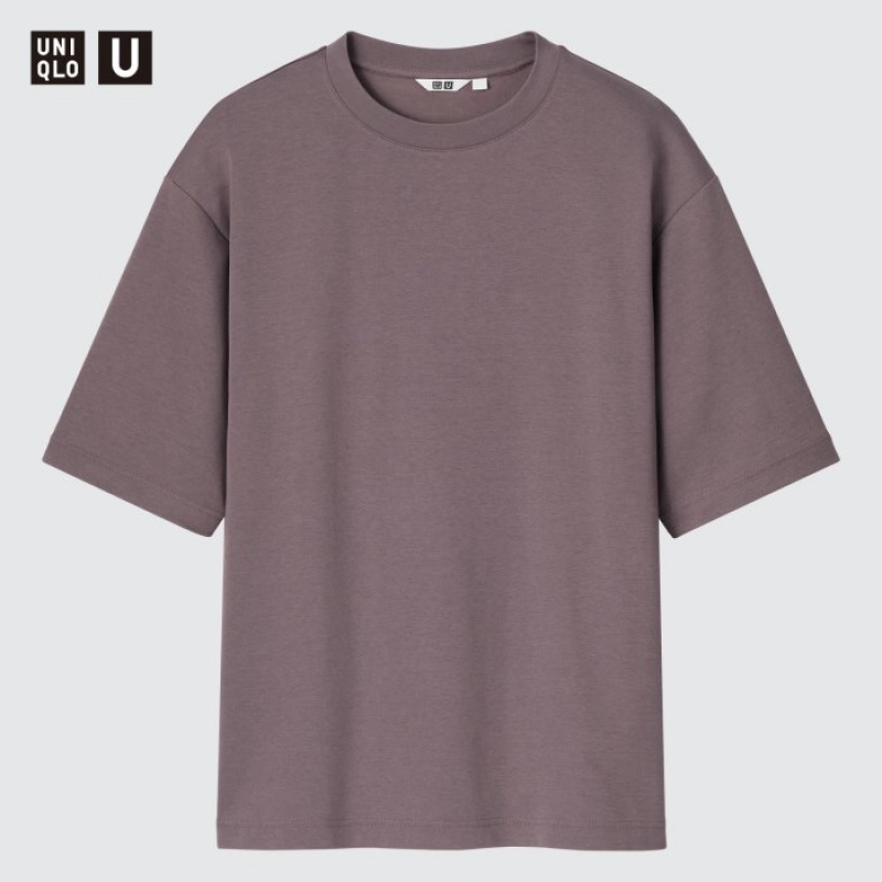 Women Uniqlo U AIRism Cotton Oversized Crew Neck Half-Sleeve T Shirts Purple | 1388078