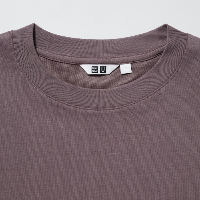 Women Uniqlo U AIRism Cotton Oversized Crew Neck Half-Sleeve T Shirts Purple | 1388078