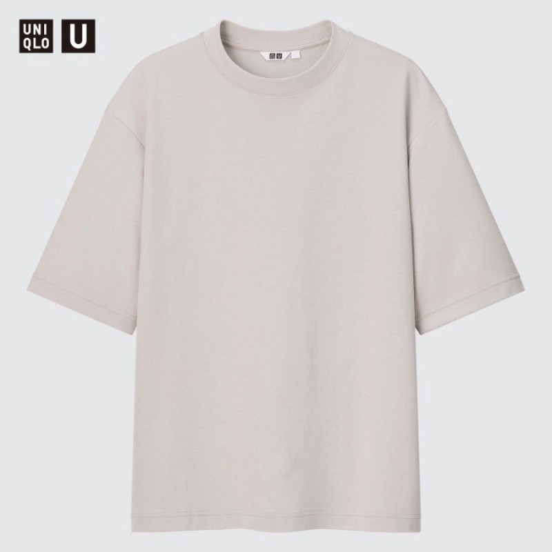 Women Uniqlo U AIRism Cotton Oversized Crew Neck Half-Sleeve T Shirts Grey | 8291348