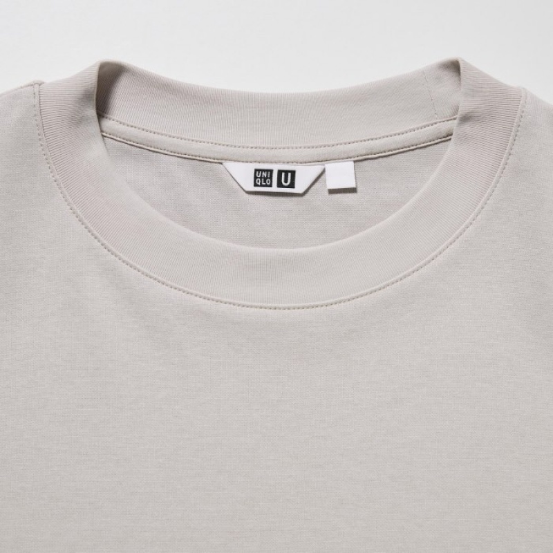 Women Uniqlo U AIRism Cotton Oversized Crew Neck Half-Sleeve T Shirts Grey | 8291348