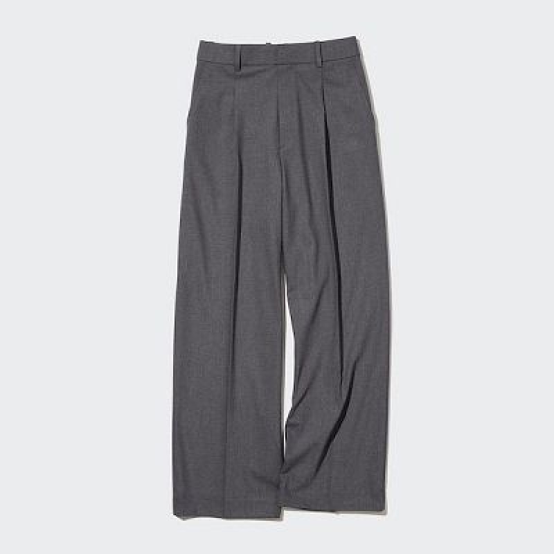 Women Uniqlo Wide-Fit Pleated Pants Grey | 265602