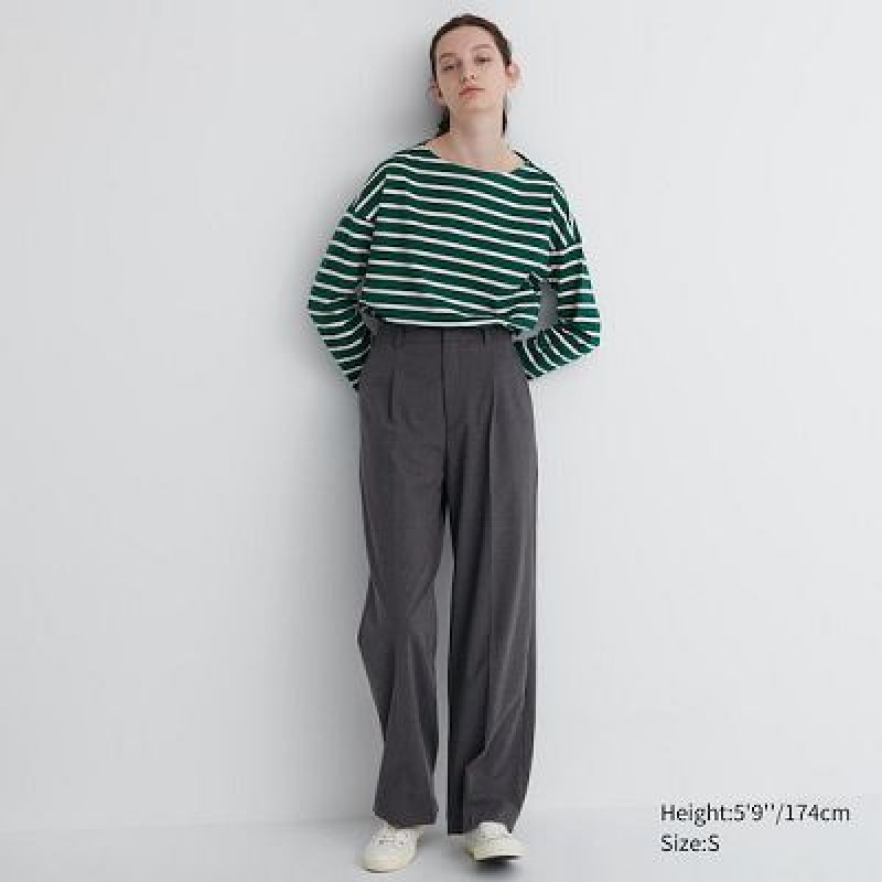 Women Uniqlo Wide-Fit Pleated Pants Grey | 265602
